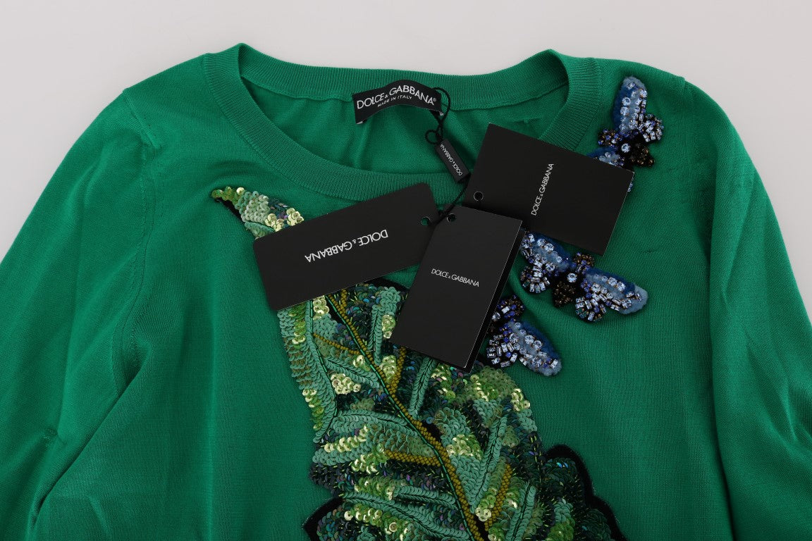Dolce & Gabbana Green Silk Crystal Banana Sweater - PreLoved & Luxe