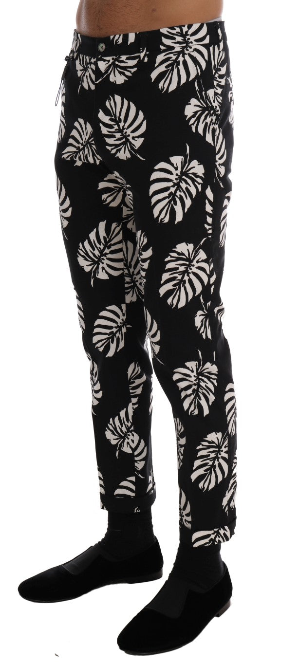 Dolce & Gabbana White Black Leaf Cotton Stretch Slim Pants - PreLoved & Luxe