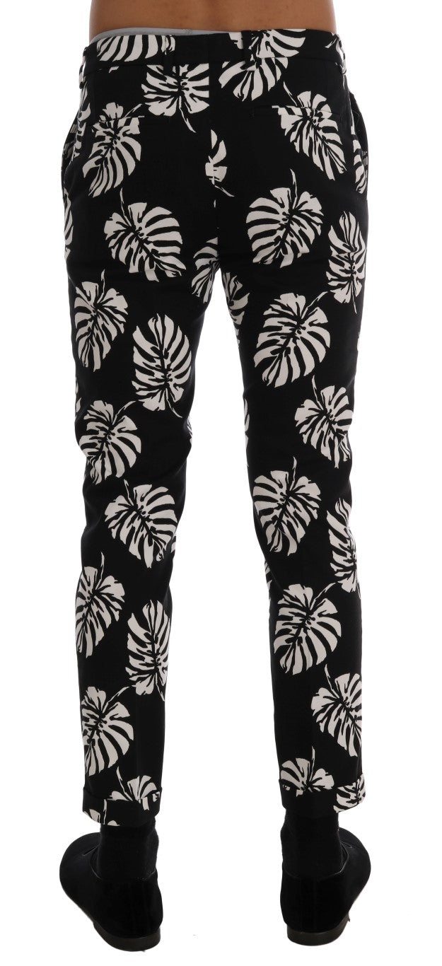 Dolce & Gabbana White Black Leaf Cotton Stretch Slim Pants - PreLoved & Luxe