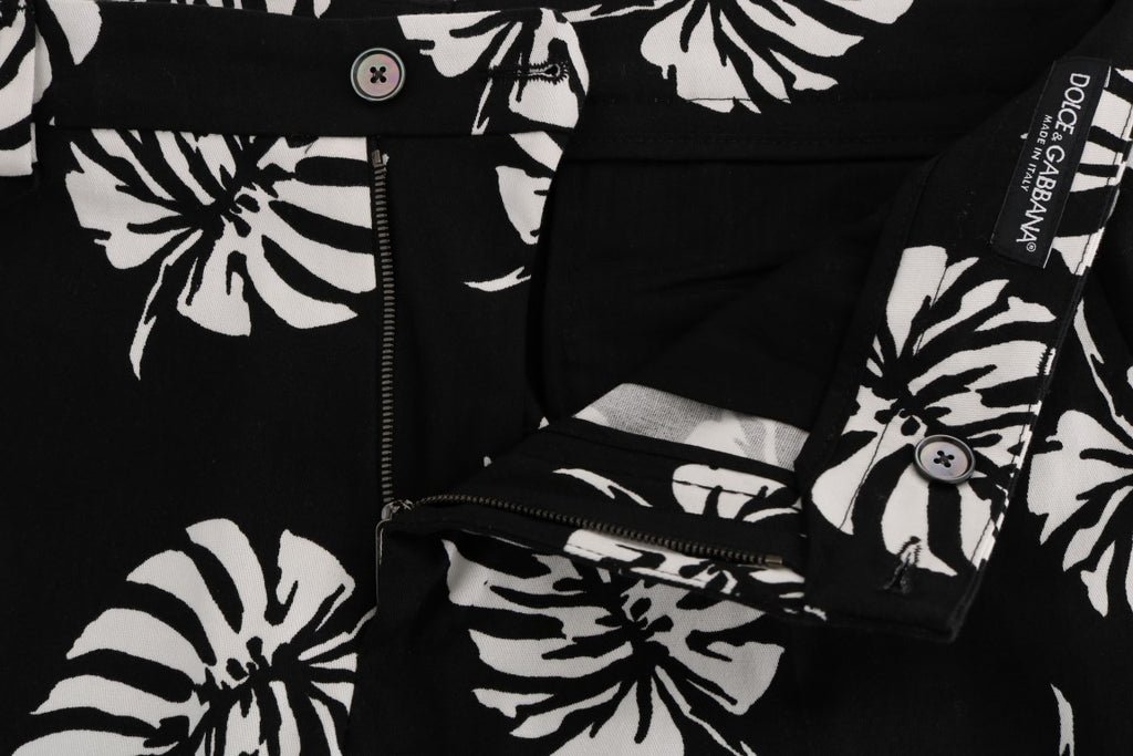 Dolce & Gabbana White Black Leaf Cotton Stretch Slim Pants - PreLoved & Luxe