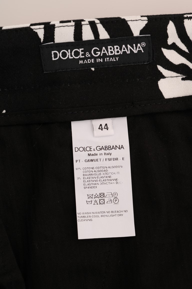 Dolce & Gabbana White Black Leaf Cotton Stretch Slim Pants - PreLoved & Luxe