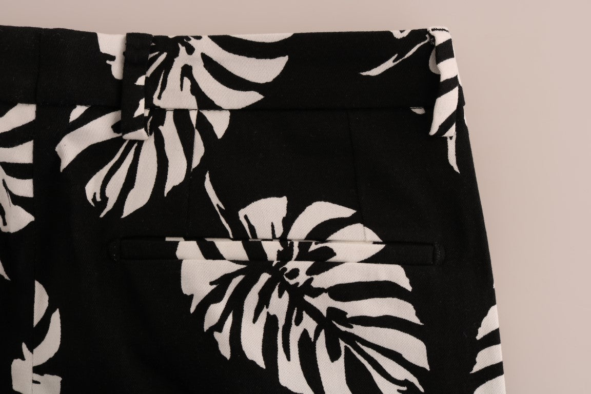 Dolce & Gabbana White Black Leaf Cotton Stretch Slim Pants - PreLoved & Luxe