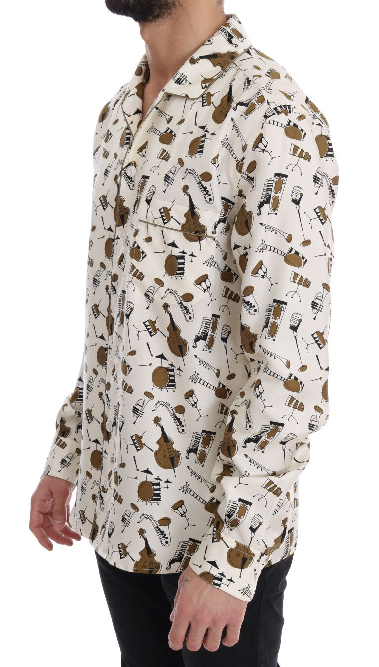 Dolce & Gabbana White Silk JAZZ Motive Print Shirt - PreLoved & Luxe