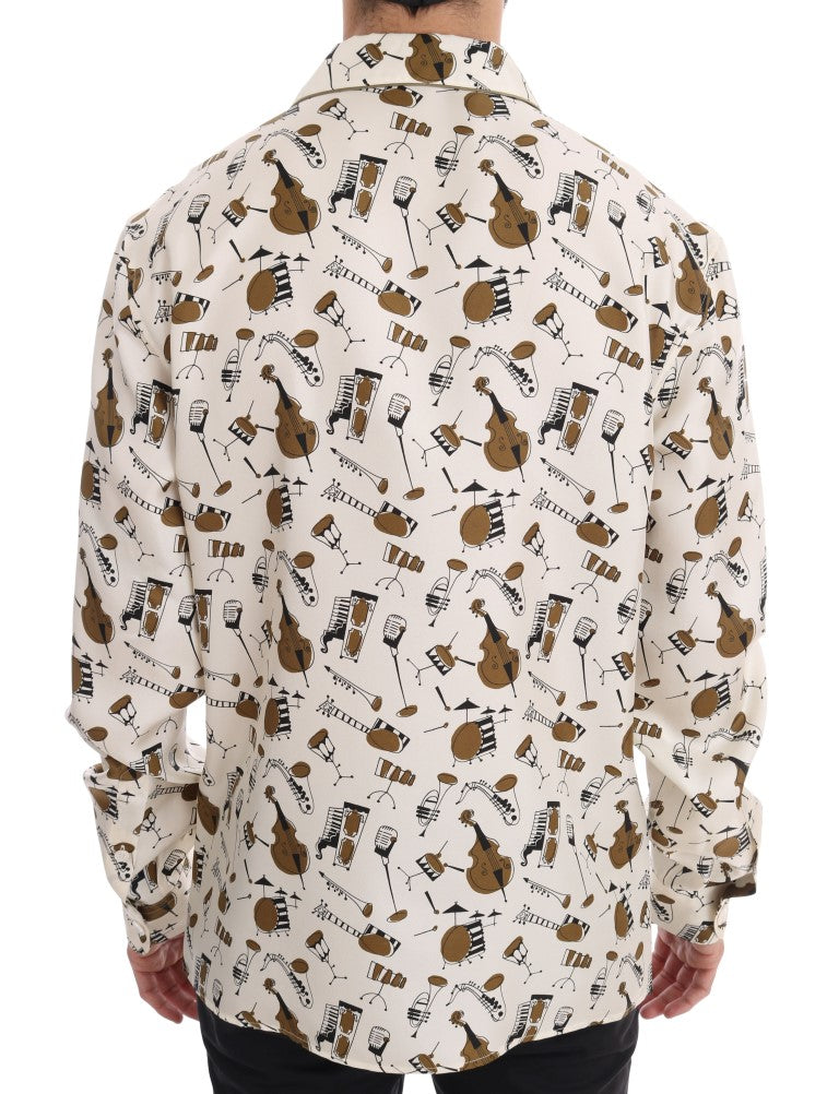 Dolce & Gabbana White Silk JAZZ Motive Print Shirt - PreLoved & Luxe