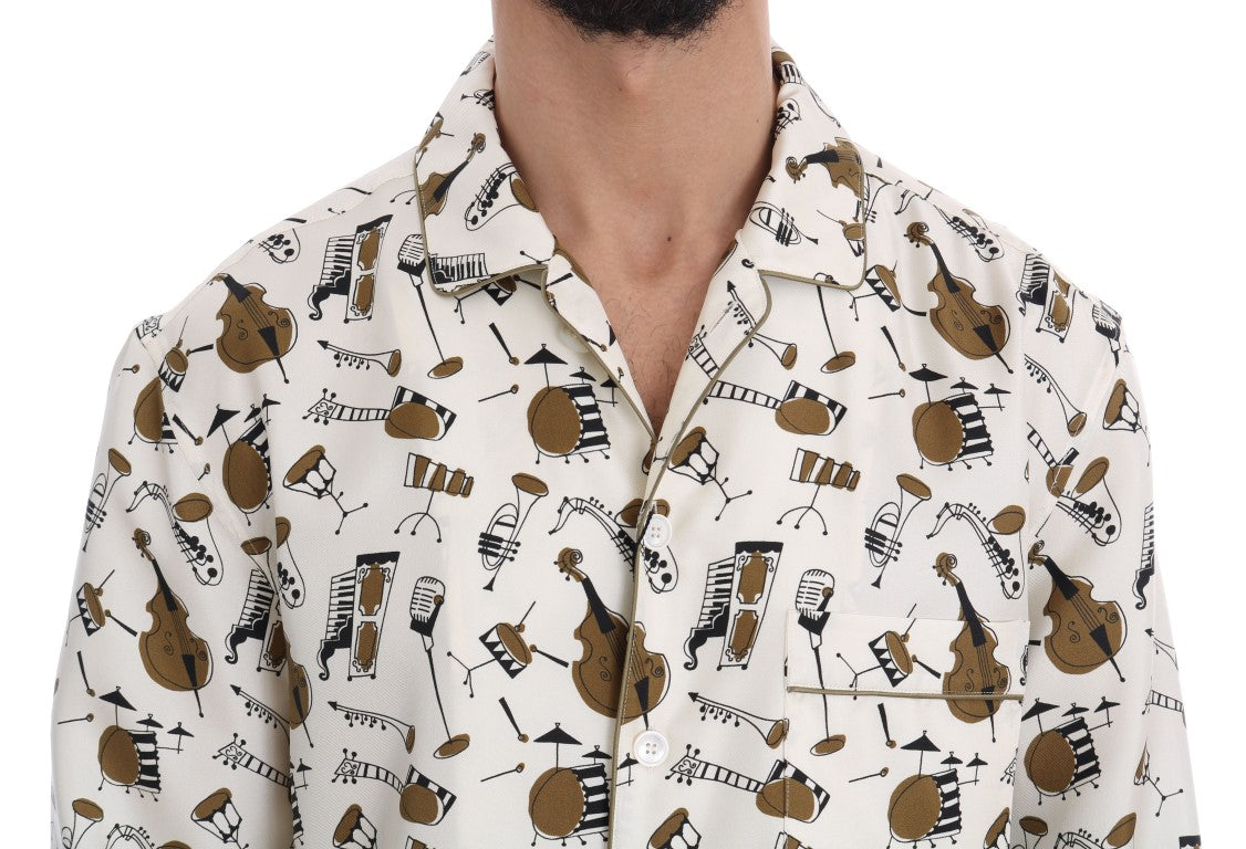 Dolce & Gabbana White Silk JAZZ Motive Print Shirt - PreLoved & Luxe