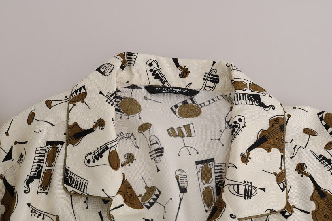 Dolce & Gabbana White Silk JAZZ Motive Print Shirt - PreLoved & Luxe