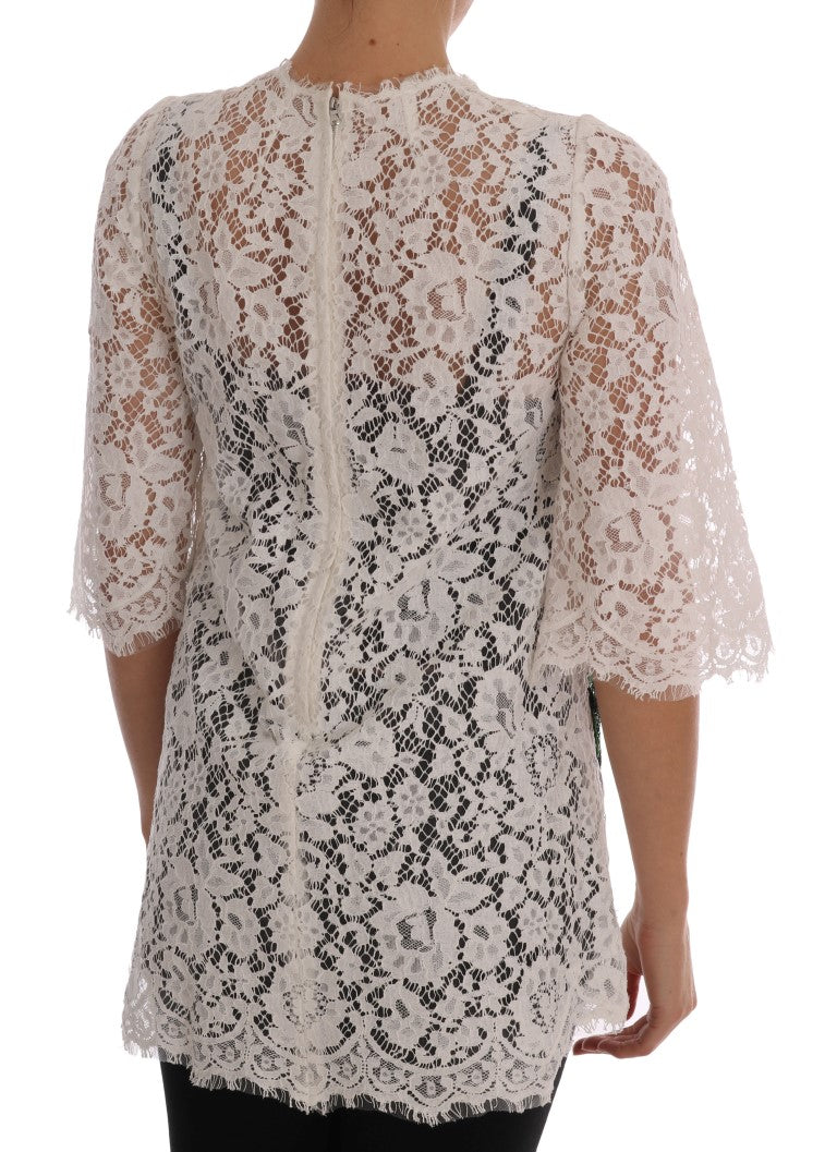 Dolce & Gabbana White Crystal Embellished Lace Blouse - PreLoved & Luxe