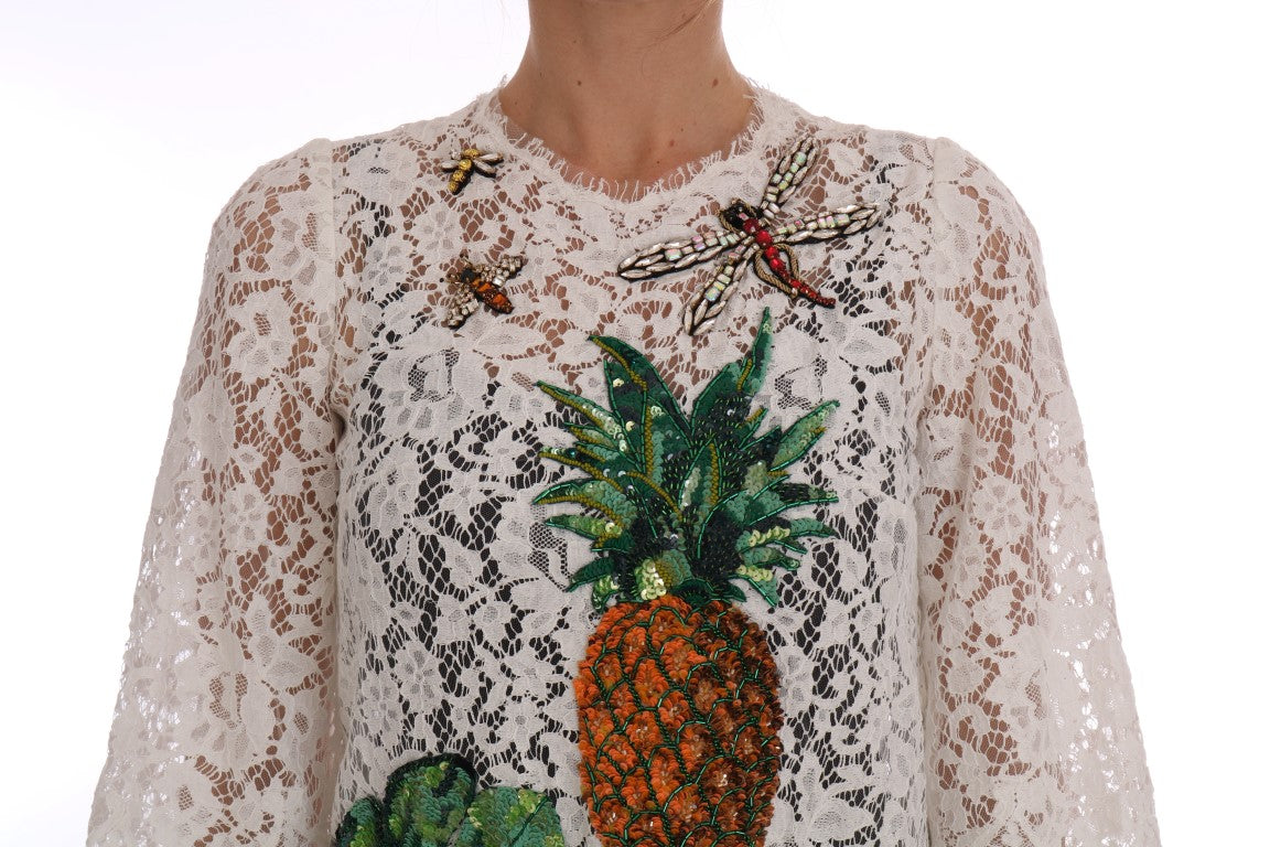 Dolce & Gabbana White Crystal Embellished Lace Blouse - PreLoved & Luxe