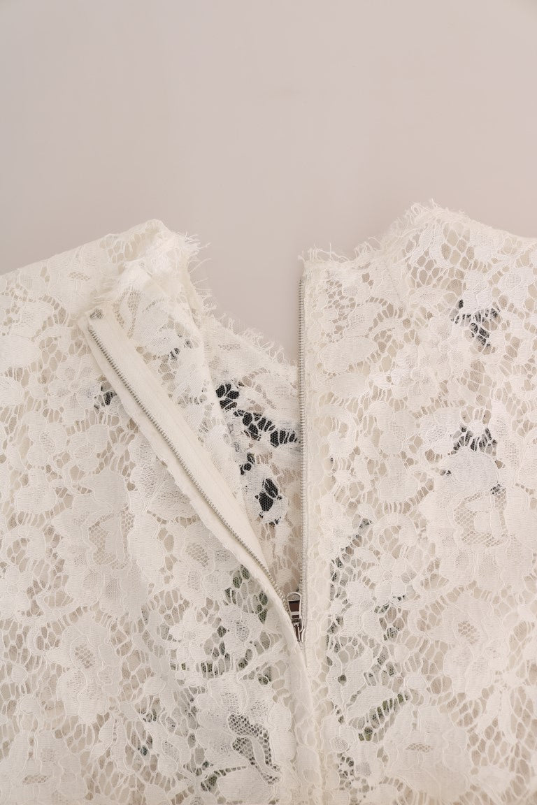 Dolce & Gabbana White Crystal Embellished Lace Blouse - PreLoved & Luxe