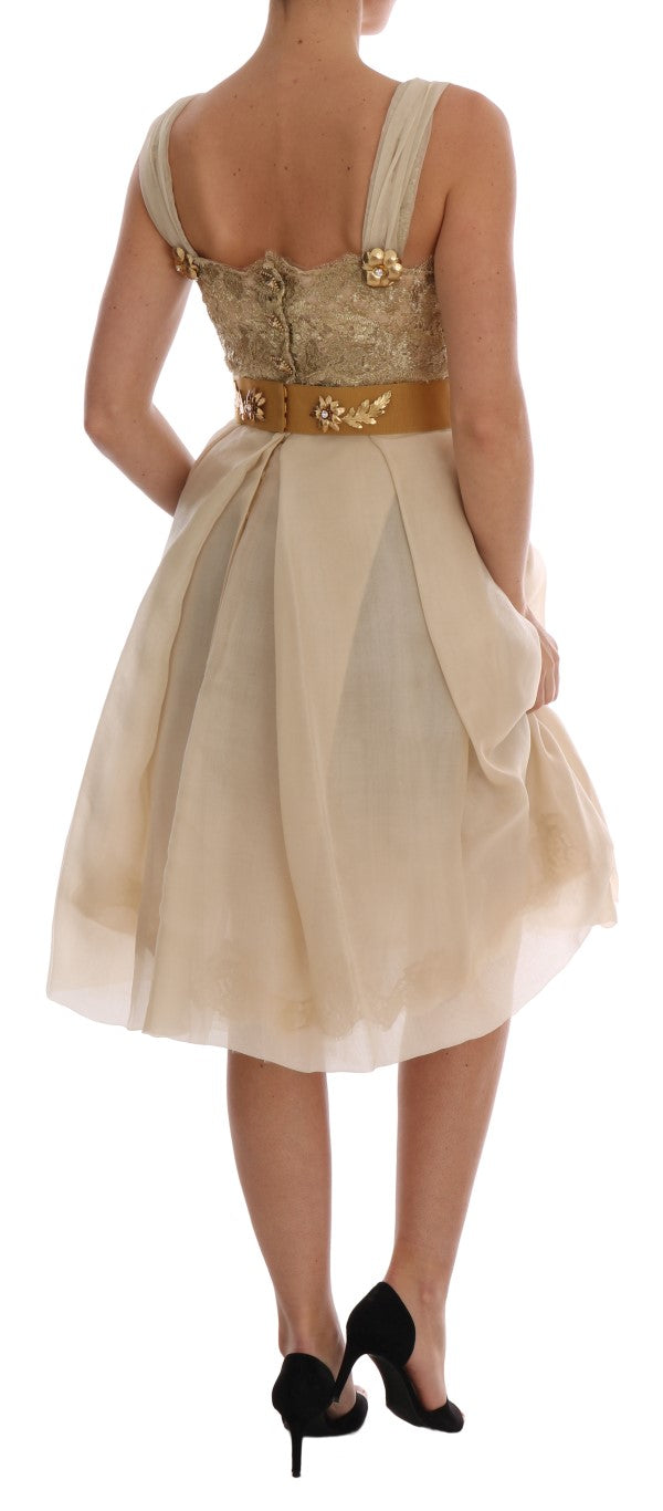 Dolce & Gabbana Gold Silk Crystal Embellished Dress - PreLoved & Luxe