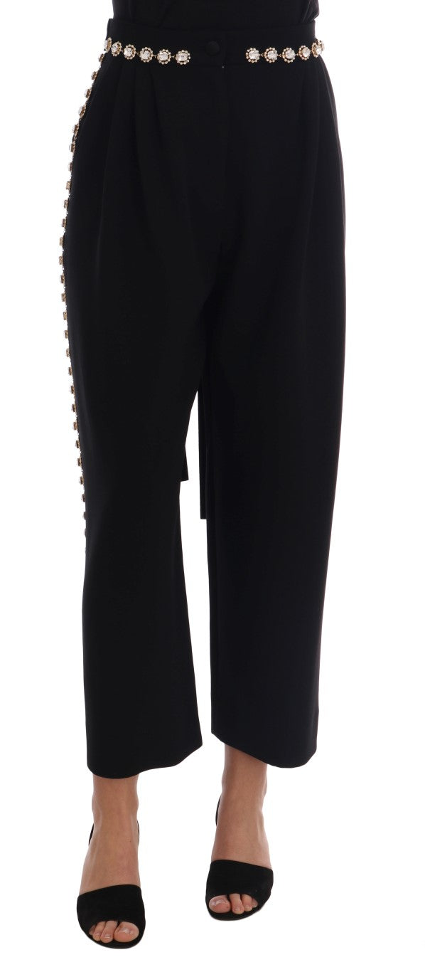 Dolce & Gabbana Black Wool Stretch Crystal Pants - PreLoved & Luxe