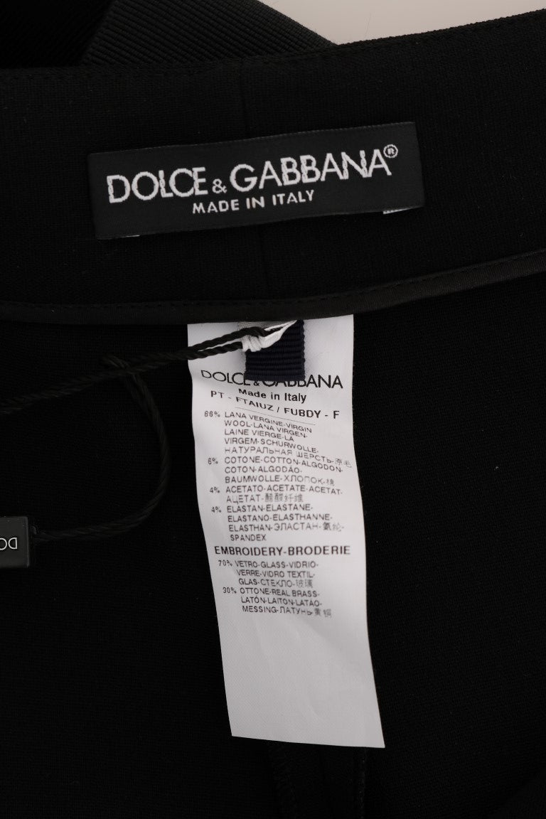 Dolce & Gabbana Black Wool Stretch Crystal Pants - PreLoved & Luxe