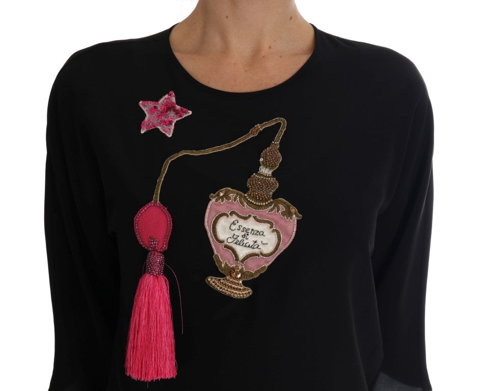 Dolce & Gabbana Black Silk Fairy Tale Top Crystal Blouse - PreLoved & Luxe