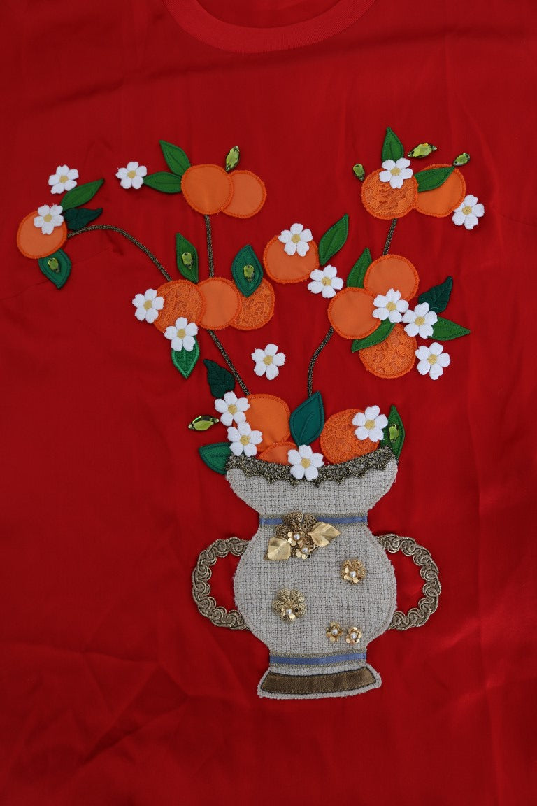 Dolce & Gabbana Red Silk Orange Vase Crystal Top - PreLoved & Luxe