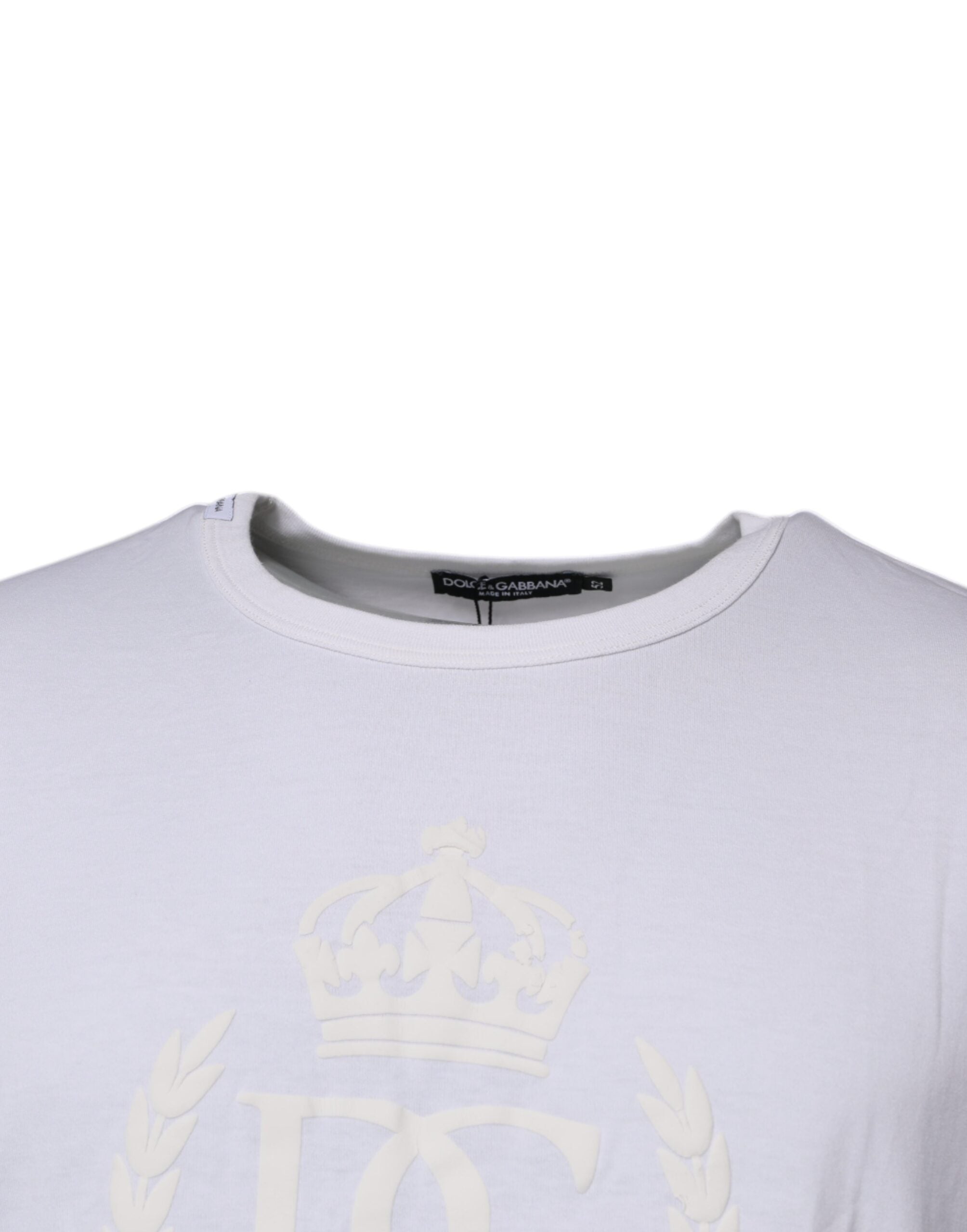 Dolce & Gabbana White Logo Emsed Cotton Crewneck T-shirt