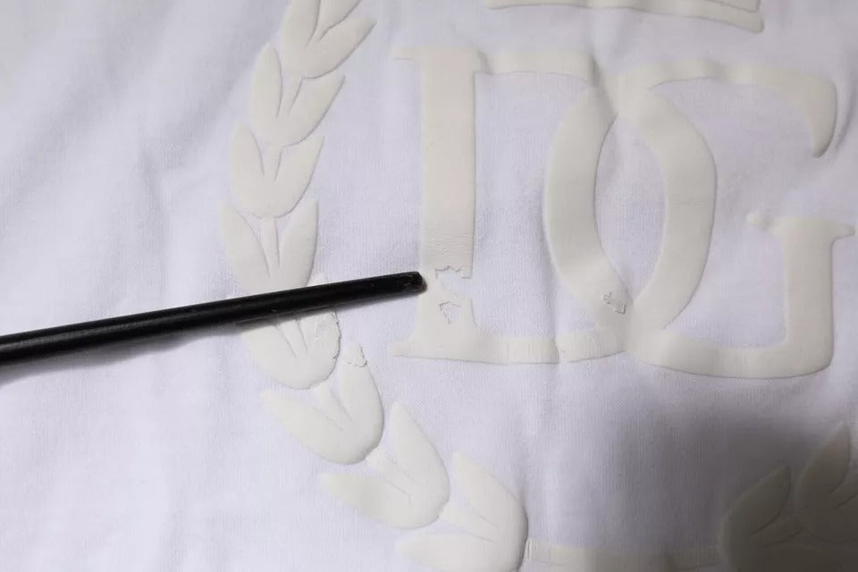 Dolce & Gabbana White Logo Emsed Cotton Crewneck T-shirt