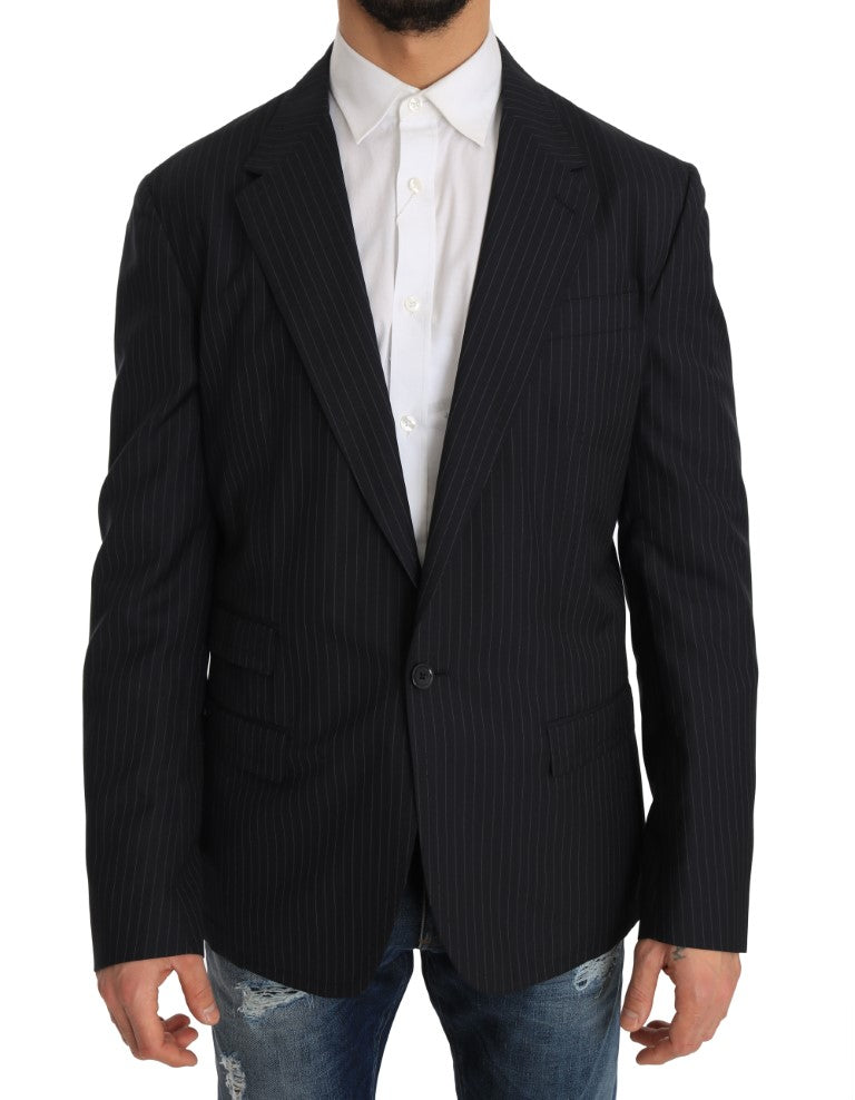 Dolce & Gabbana Gray Striped Wool Jacket Coat Slim Blazer - PreLoved & Luxe