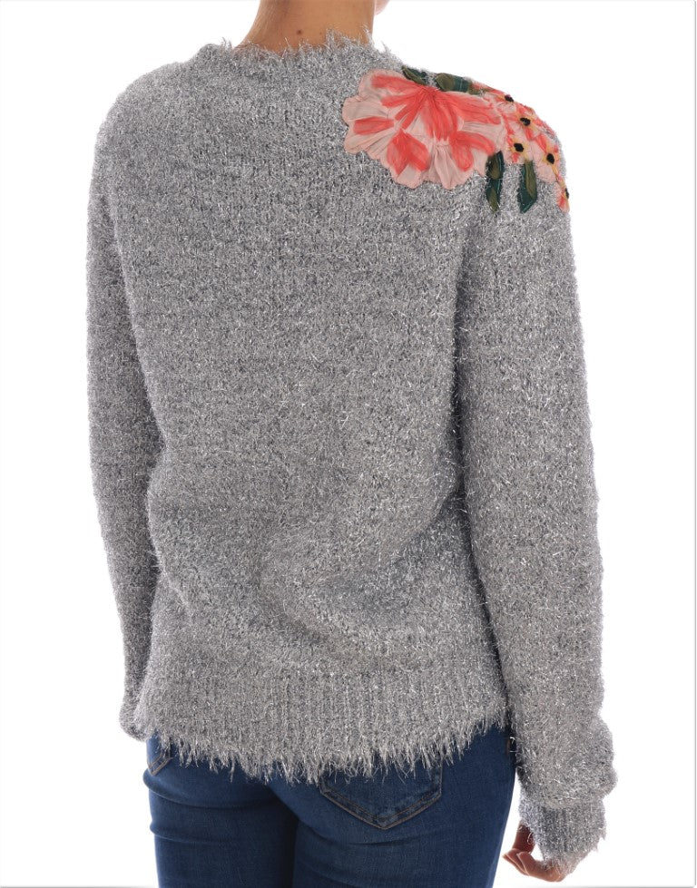 Dolce & Gabbana Silver Cardigan Floral Applique Sweater - PreLoved & Luxe