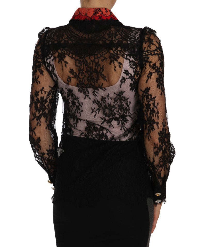 Dolce & Gabbana Black Lace Crystal SPACE Shirt - PreLoved & Luxe