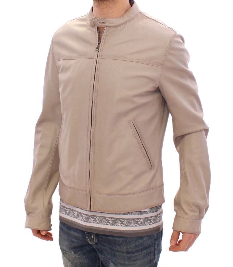 Dolce & Gabbana Beige Leather Jacket Biker Coat - PreLoved & Luxe