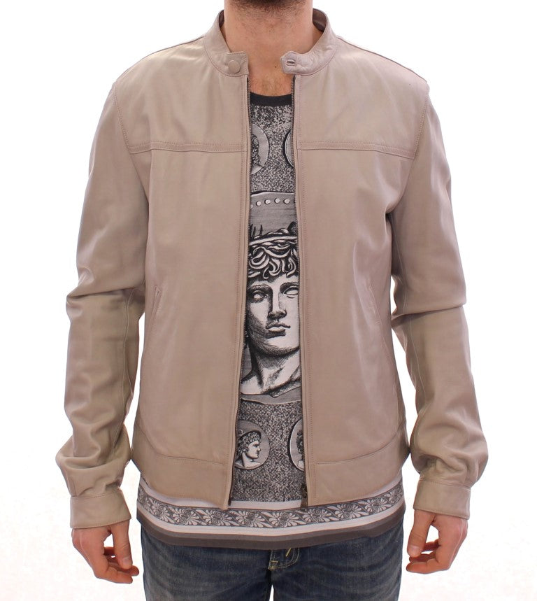Dolce & Gabbana Beige Leather Jacket Biker Coat - PreLoved & Luxe