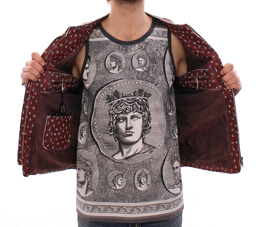 Dolce & Gabbana Bordeaux Leather Boxer Print Jacket Coat - PreLoved & Luxe