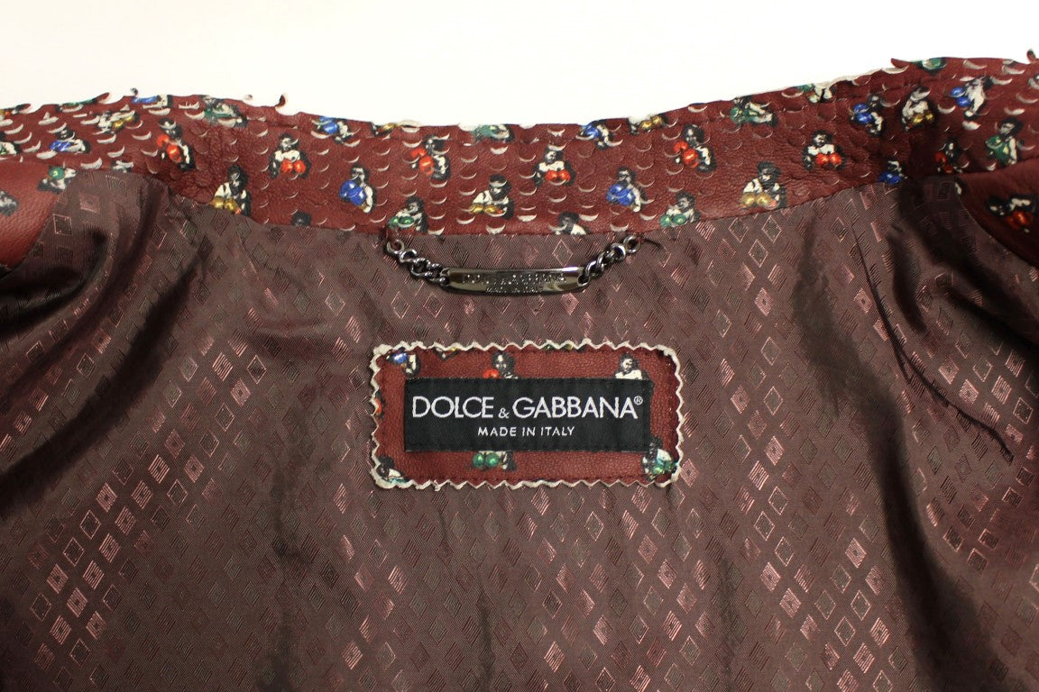 Dolce & Gabbana Bordeaux Leather Boxer Print Jacket Coat - PreLoved & Luxe