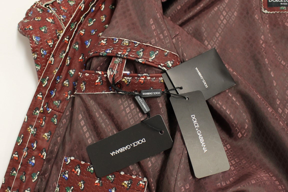 Dolce & Gabbana Bordeaux Leather Boxer Print Jacket Coat - PreLoved & Luxe
