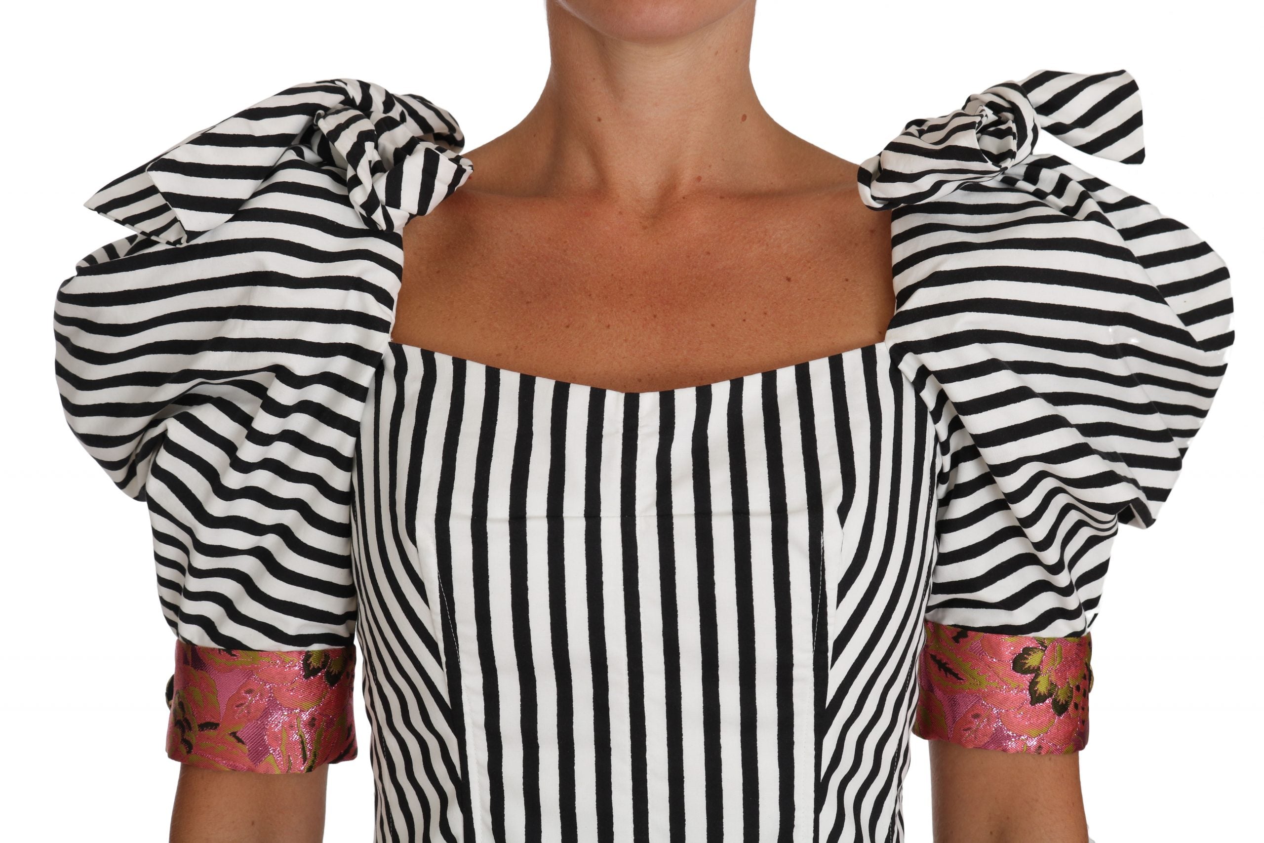 Dolce & Gabbana White Black Striped Cropped Top Puff Sleeve Shirts - PreLoved & Luxe