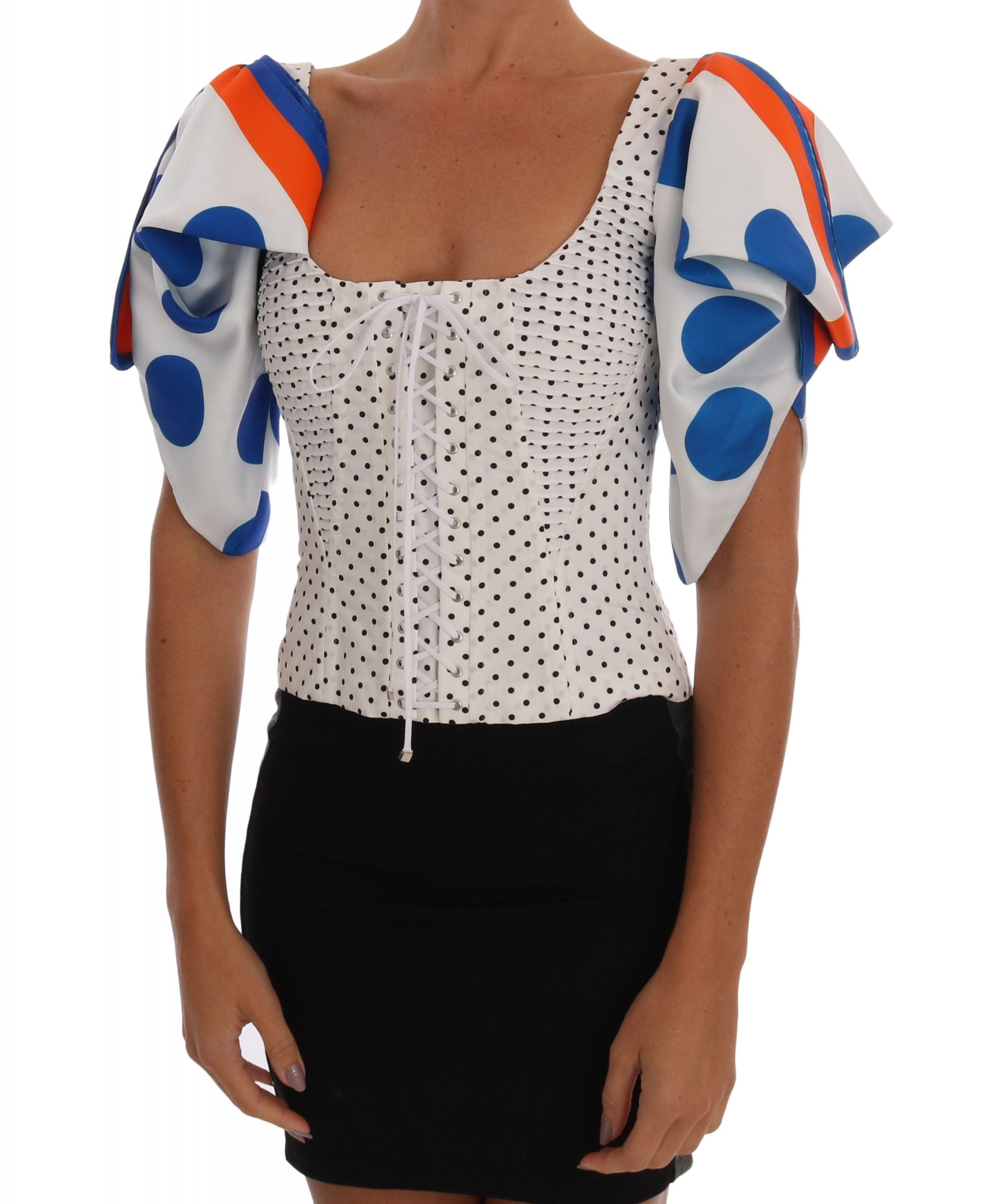 Dolce & Gabbana White Polka Silk Corset Bustier Top - PreLoved & Luxe
