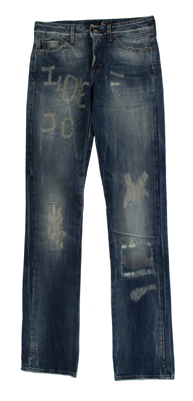 Cavalli Blue Wash Torn Cotton Straight Fit Jeans - PreLoved & Luxe