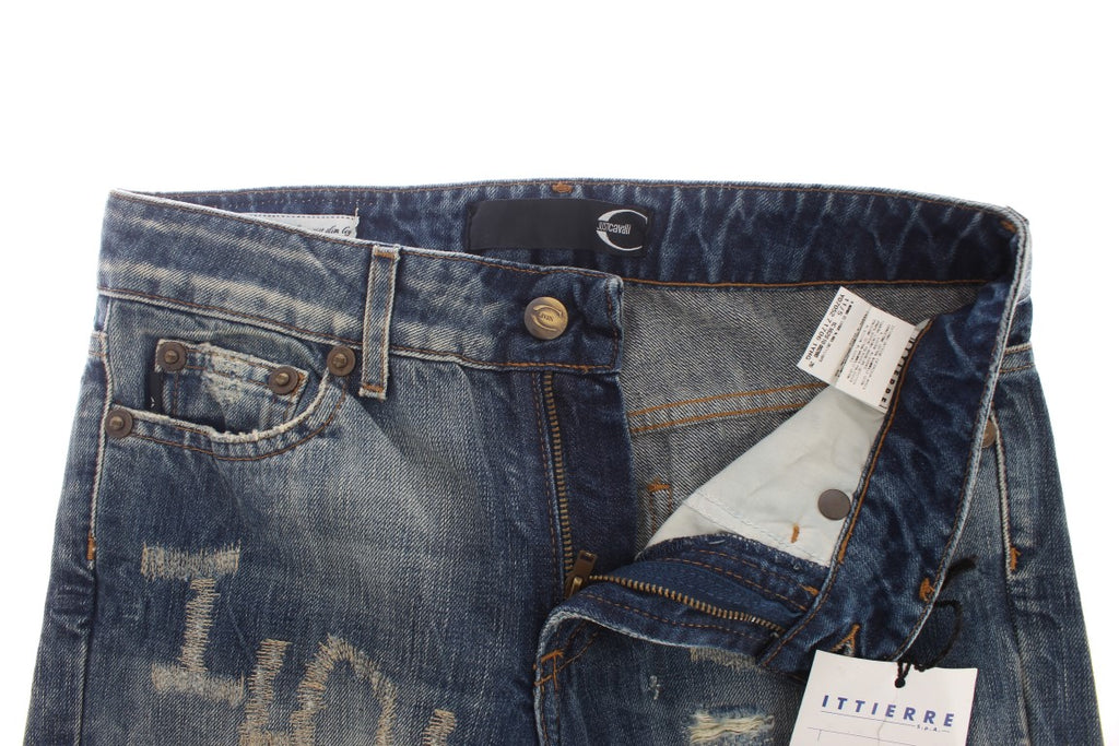 Cavalli Blue Wash Torn Cotton Straight Fit Jeans - PreLoved & Luxe