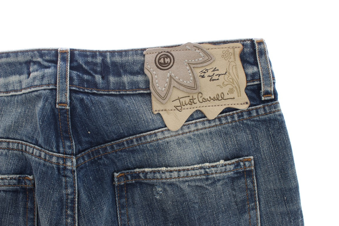 Cavalli Blue Wash Torn Cotton Straight Fit Jeans - PreLoved & Luxe