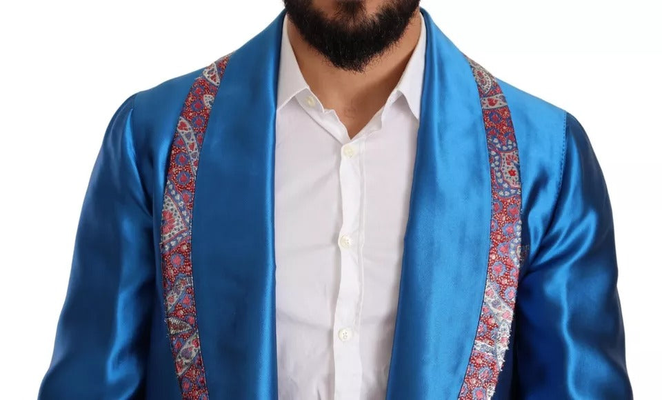 Dolce & Gabbana Blue Jacquard Silk Formal 2 Piece Set Suit