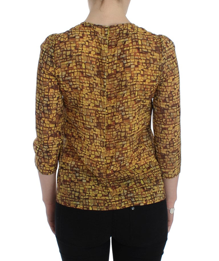 Dolce & Gabbana Multicolor Mosaic Print Silk Blouse T-shirt - PreLoved & Luxe