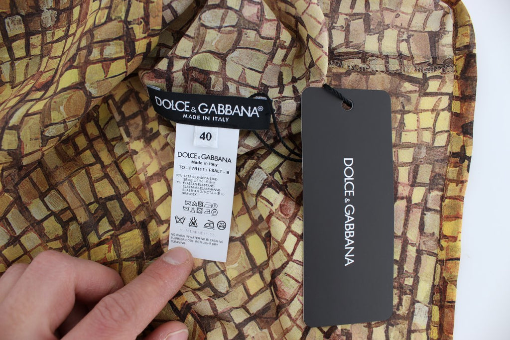 Dolce & Gabbana Multicolor Mosaic Print Silk Blouse T-shirt - PreLoved & Luxe