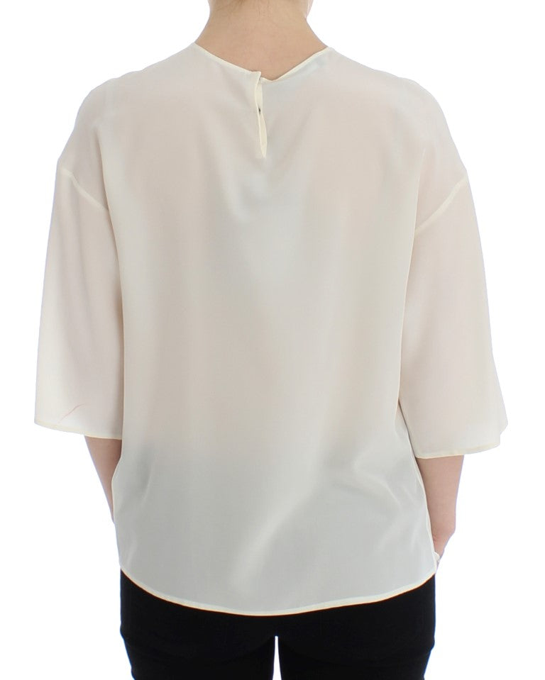 Dolce & Gabbana White Sequined Key Silk Blouse T-shirt Top - PreLoved & Luxe