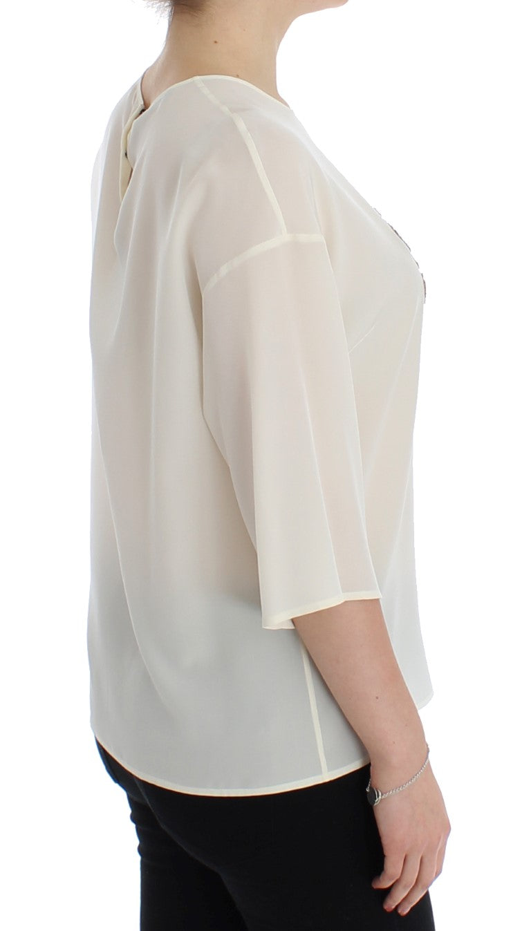 Dolce & Gabbana White Sequined Key Silk Blouse T-shirt Top - PreLoved & Luxe