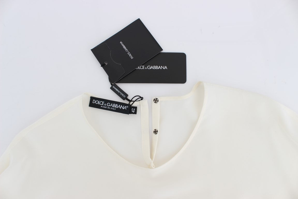 Dolce & Gabbana White Sequined Key Silk Blouse T-shirt Top - PreLoved & Luxe