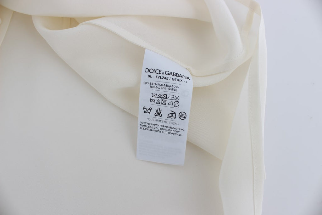 Dolce & Gabbana White Sequined Key Silk Blouse T-shirt Top - PreLoved & Luxe