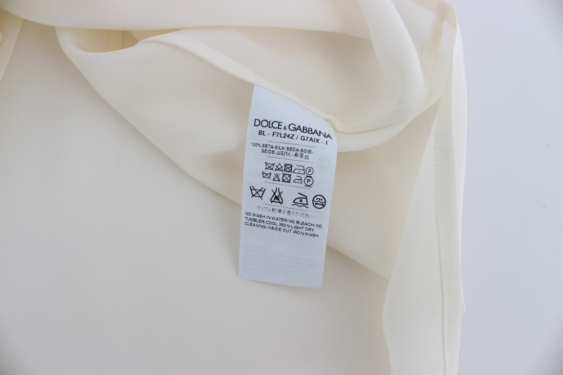 Dolce & Gabbana White Sequined Key Silk Blouse T-shirt Top - PreLoved & Luxe