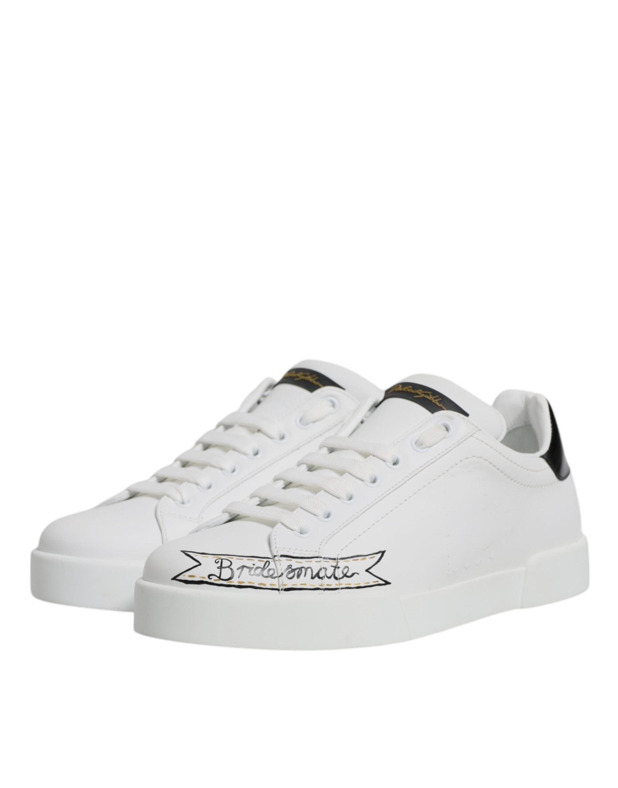Pre-Owned Dolce & Gabbana White Leather Low Top Lace Up Sneakers Shoes