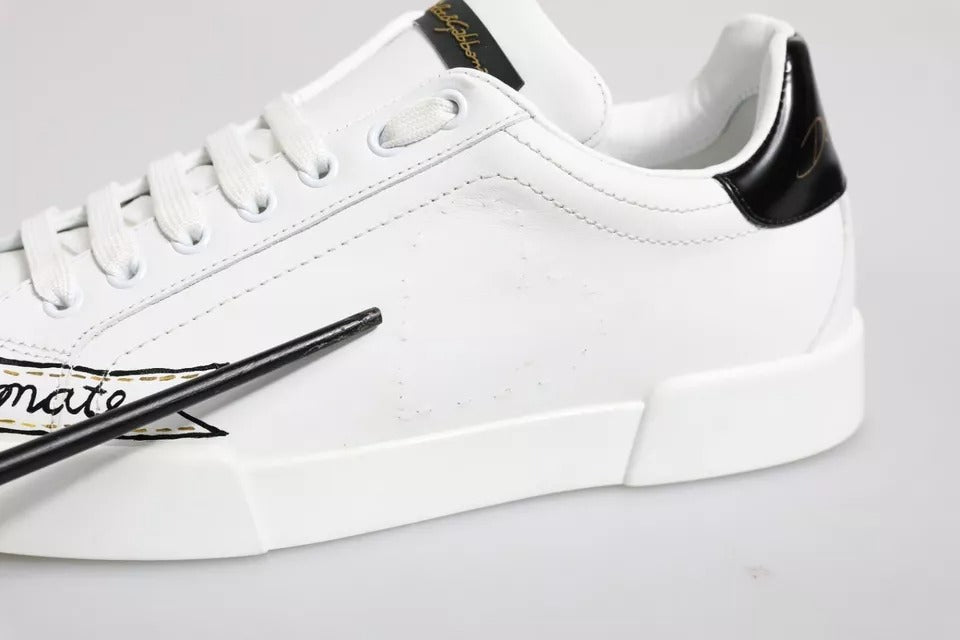 Pre-Owned Dolce & Gabbana White Leather Low Top Lace Up Sneakers Shoes