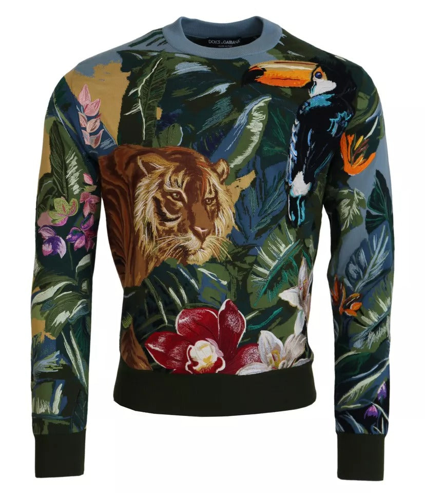 New Dolce & Gabbana Jungle Wool Silk Pullover Logo Sweater