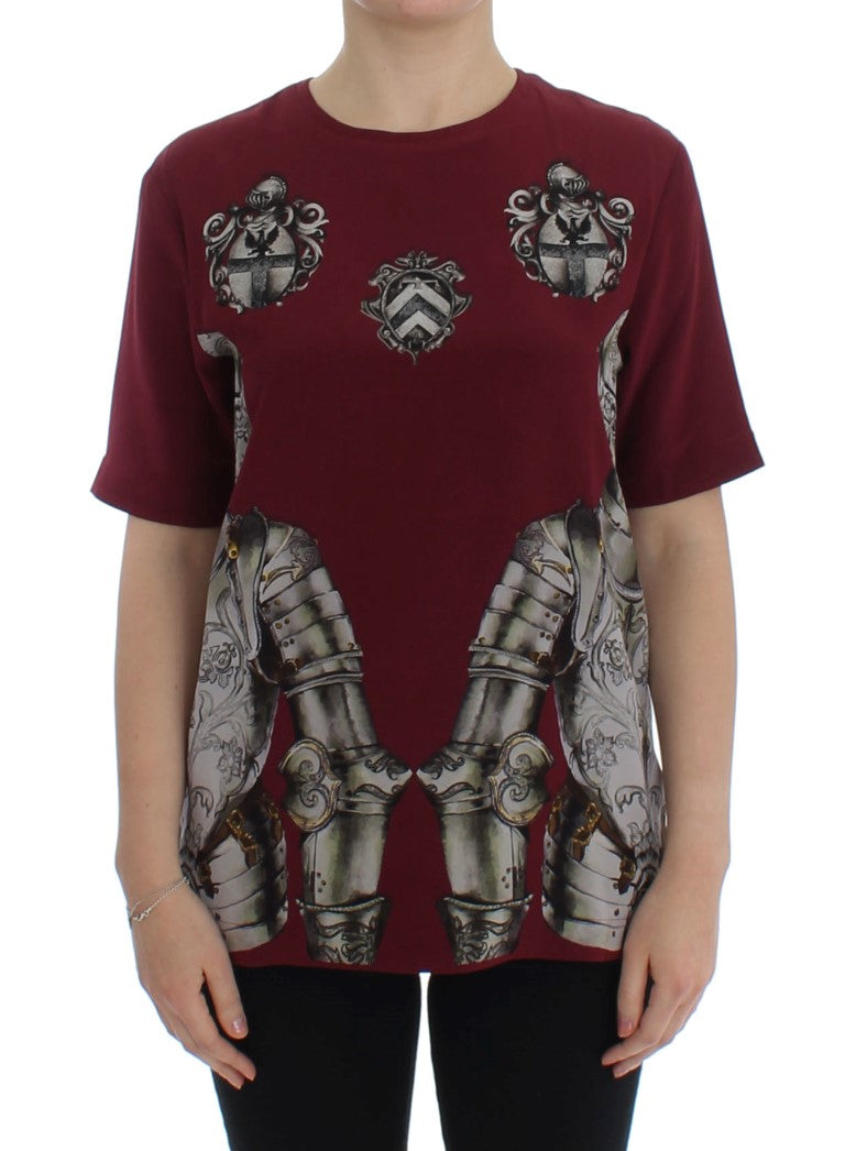 Dolce & Gabbana Red Knight Print Silk Blouse T-shirt - PreLoved & Luxe