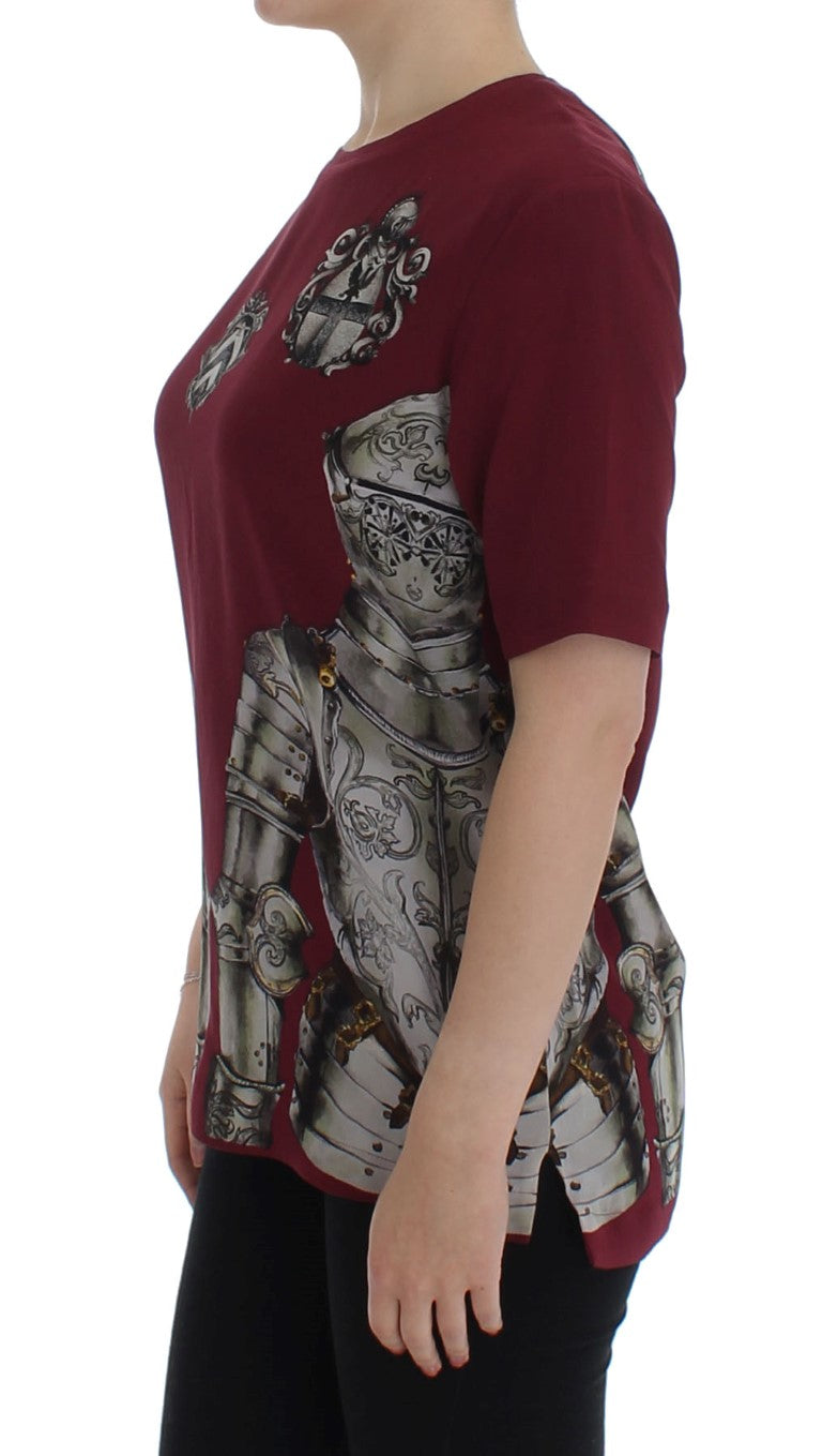 Dolce & Gabbana Red Knight Print Silk Blouse T-shirt - PreLoved & Luxe