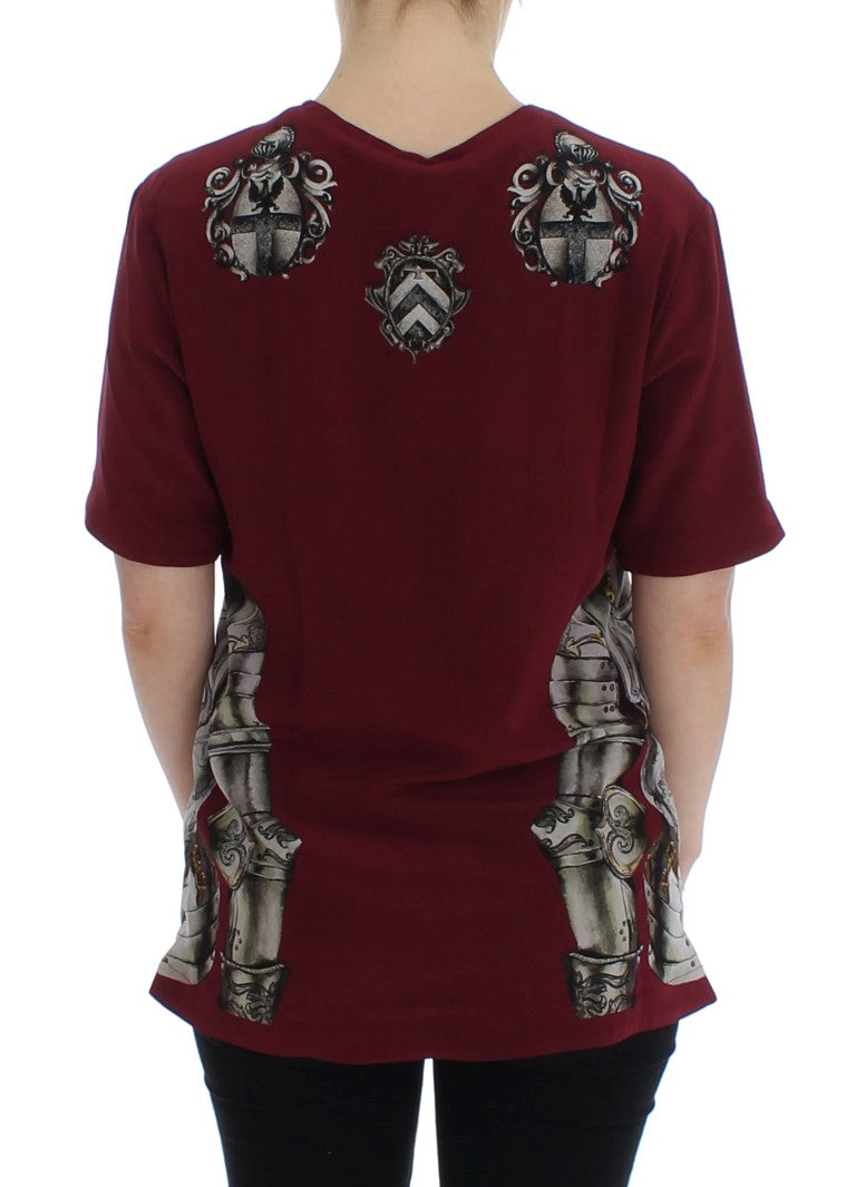Dolce & Gabbana Red Knight Print Silk Blouse T-shirt - PreLoved & Luxe