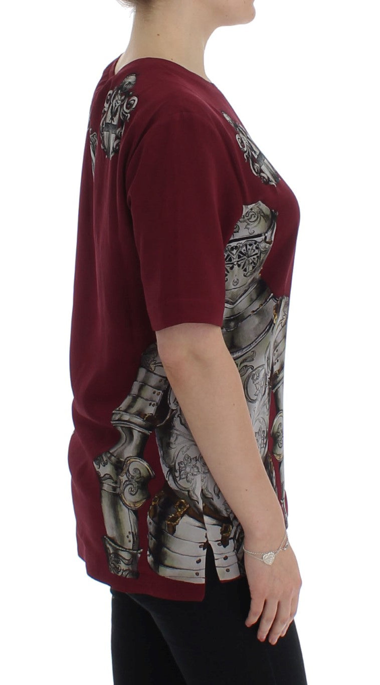 Dolce & Gabbana Red Knight Print Silk Blouse T-shirt - PreLoved & Luxe
