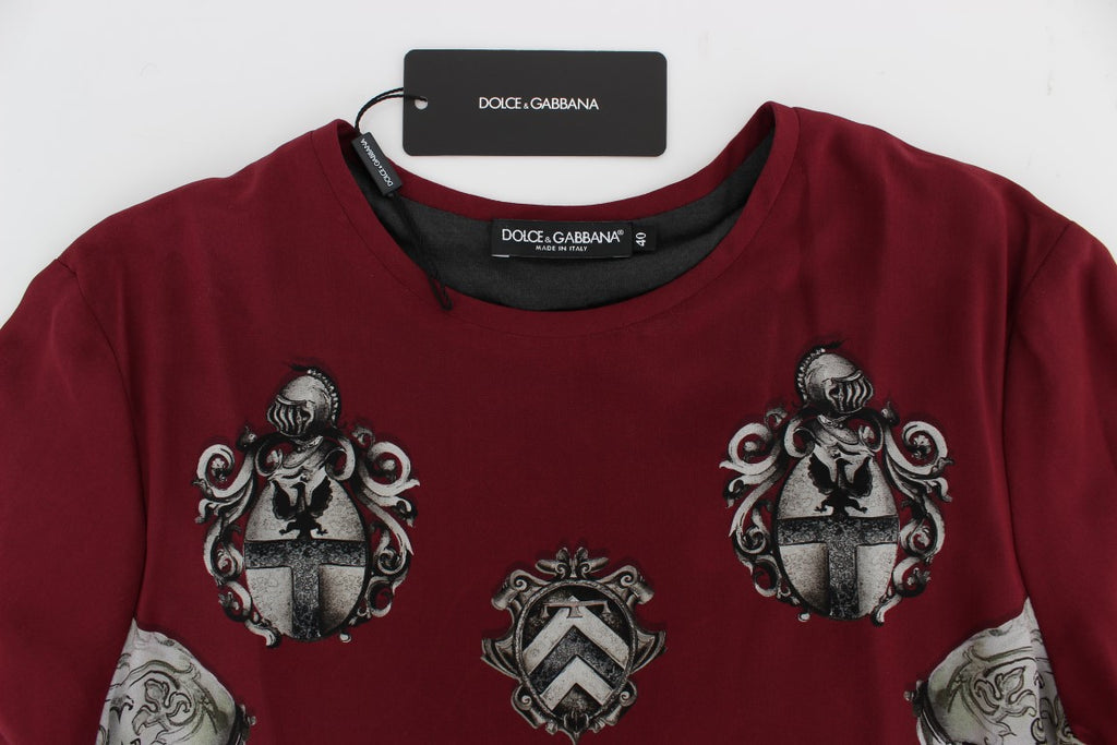 Dolce & Gabbana Red Knight Print Silk Blouse T-shirt - PreLoved & Luxe