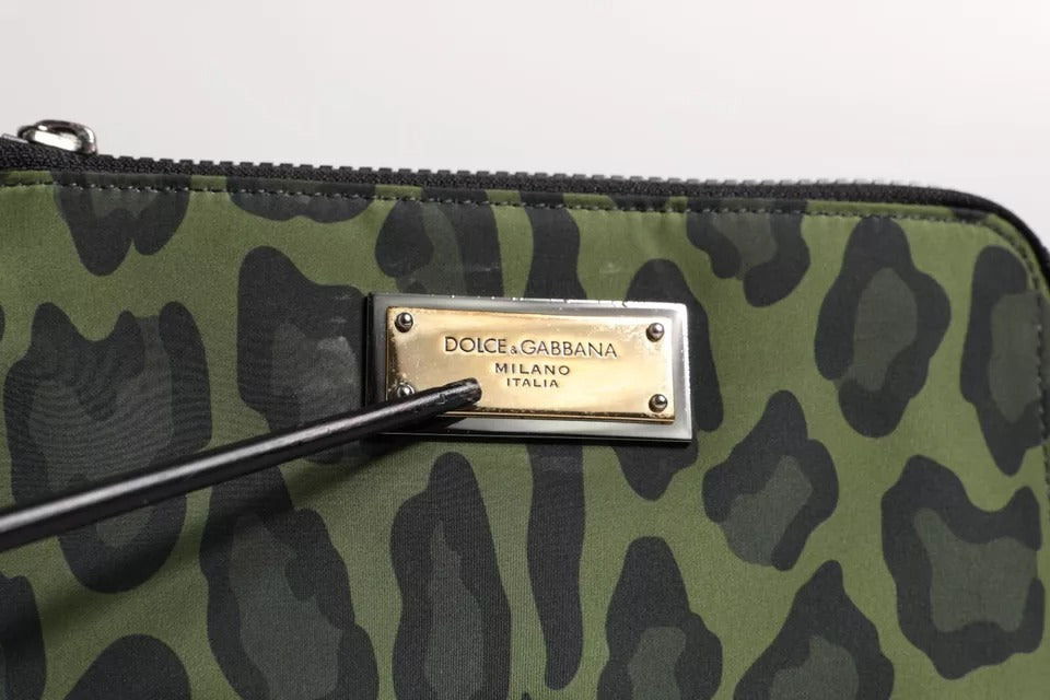 Dolce & Gabbana Green Leopard Leather Logo Plaque Multifunctional Kit Bag